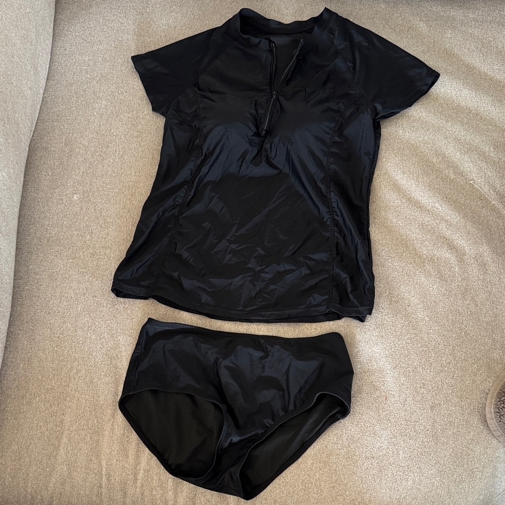Black Two-Piece Swim Top and Bottom Set